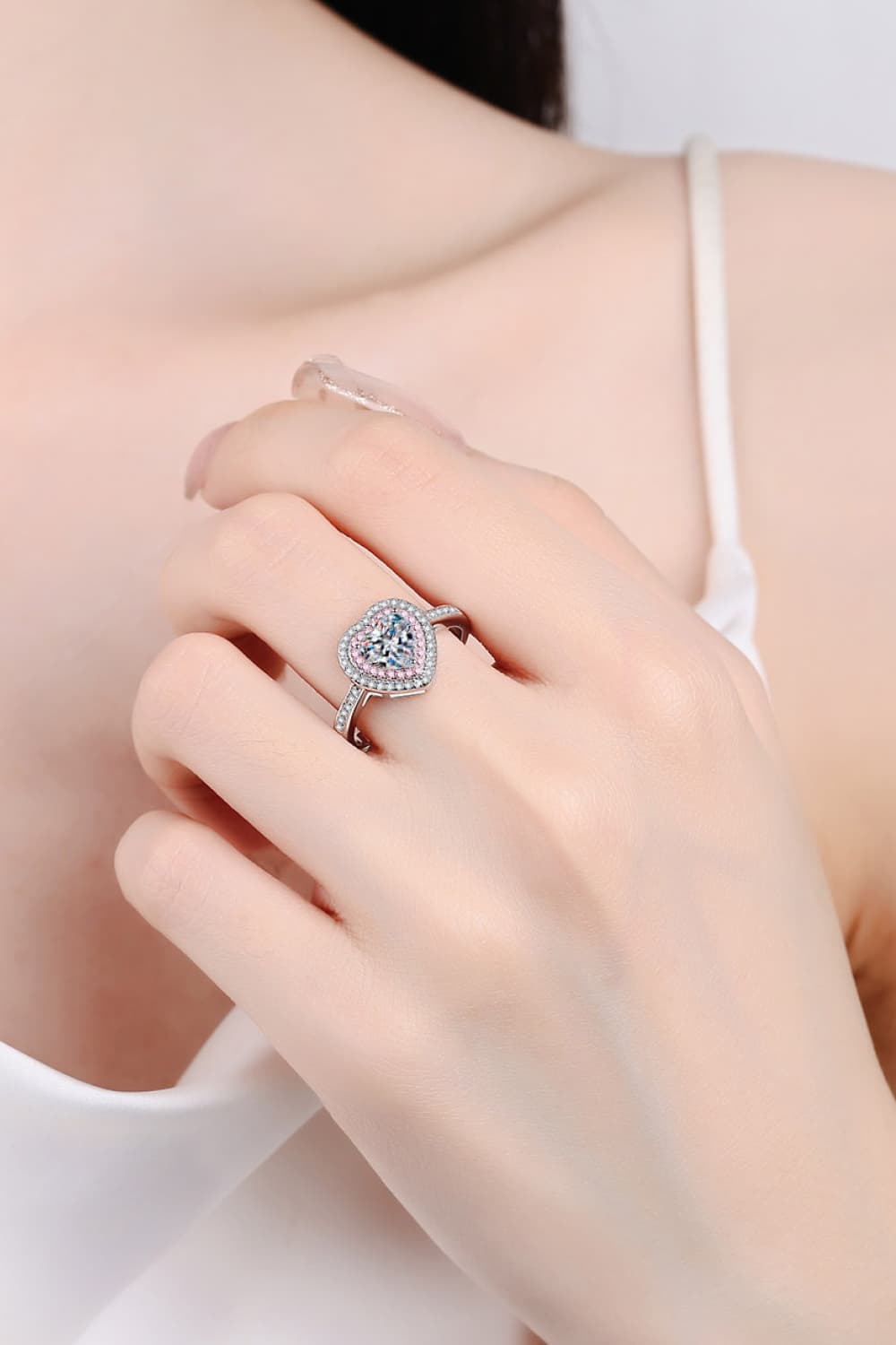 1 Carat Moissanite Heart Sterling Silver Ring in Silver - women's ring