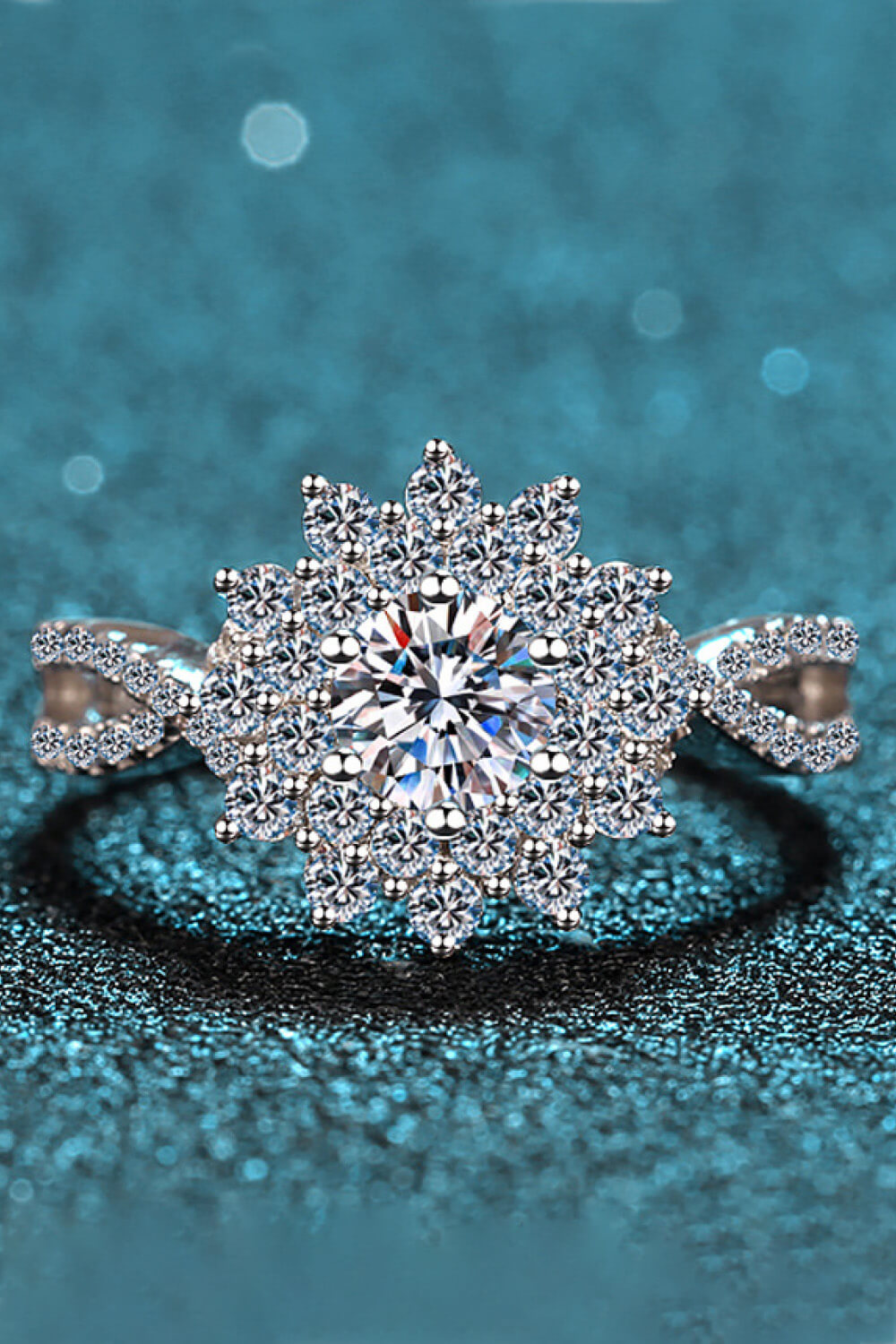 Moissanite Flower-Shape Split Shank Ring in Silver - women's ring