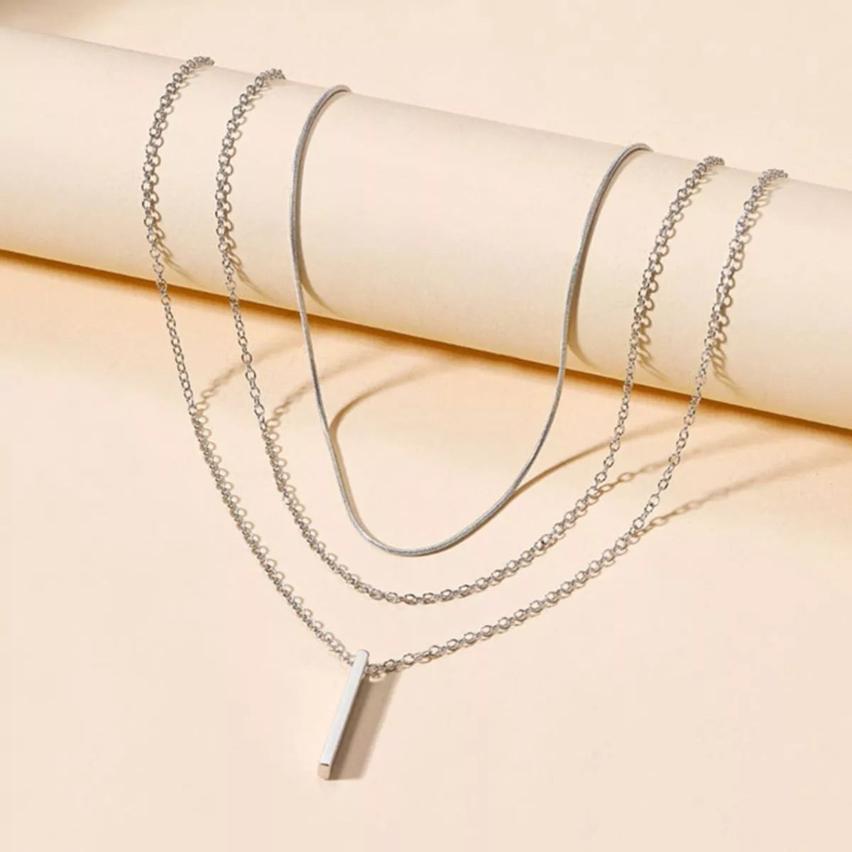 Three Layered Bar Pendant Necklace in Gold - women's pendant necklace