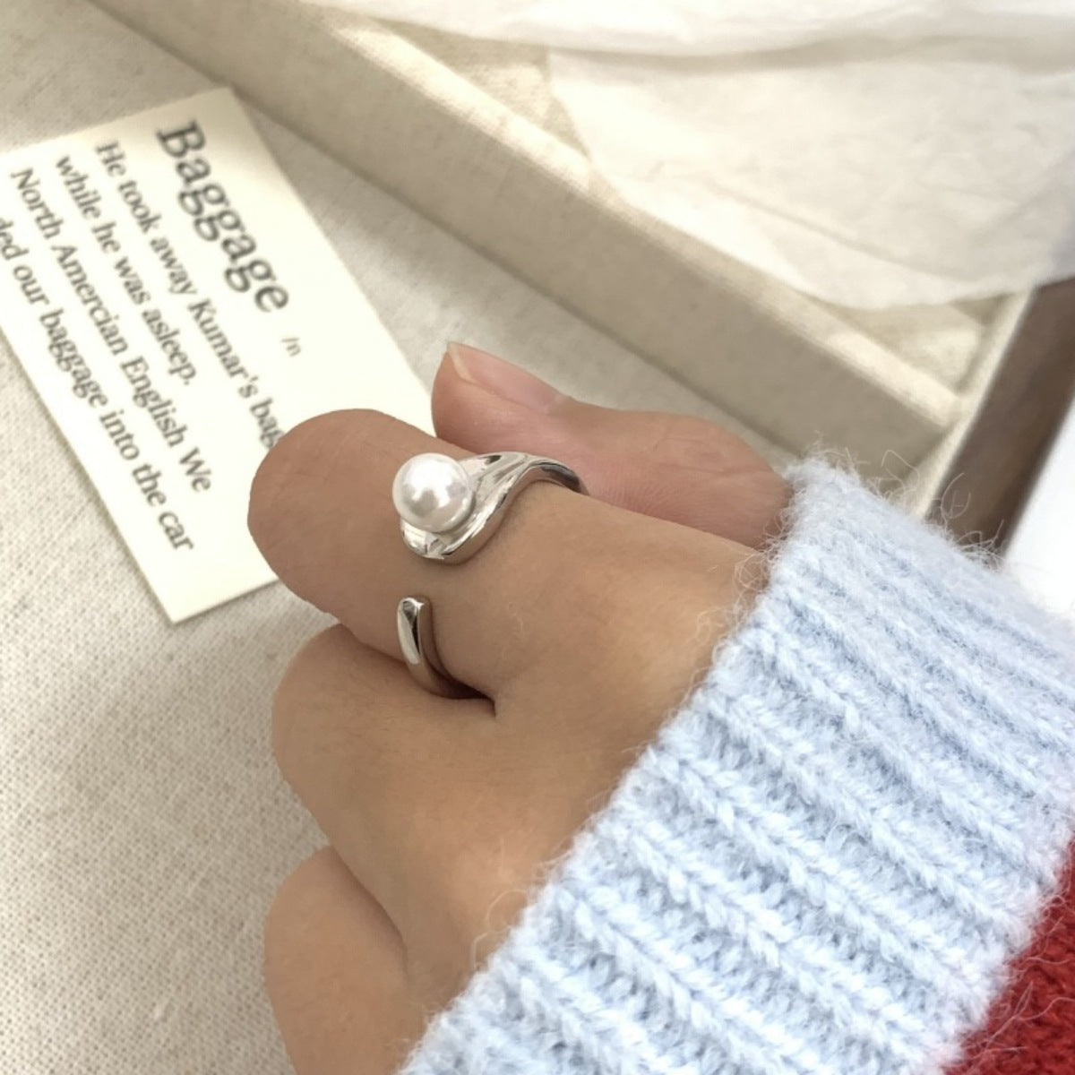 Pearl Accent Open Cuff Ring - alternate ring view
