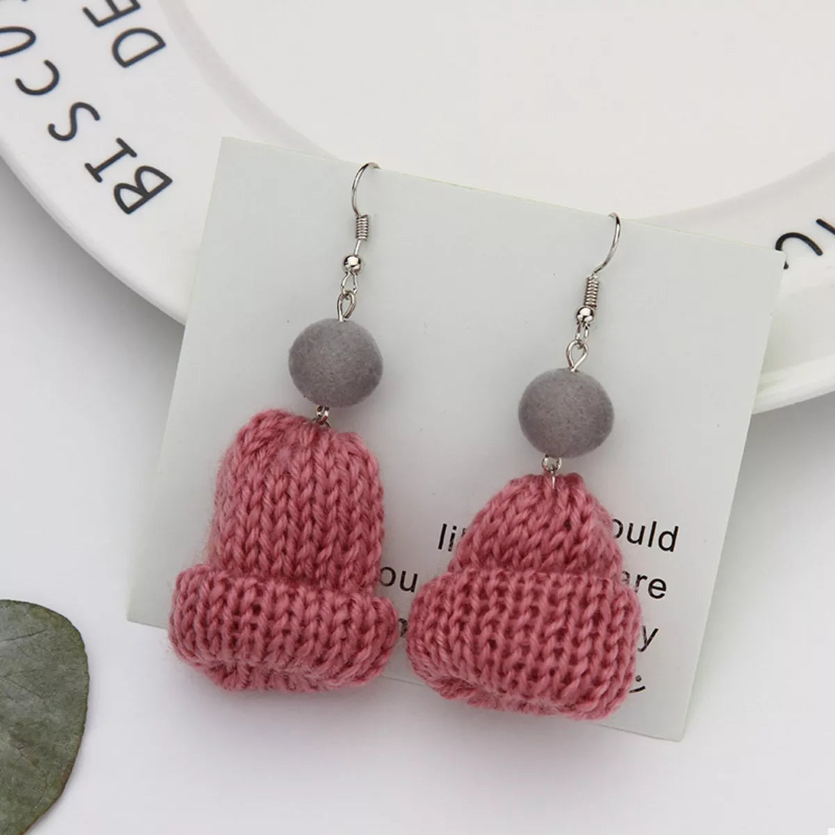 Christmas Knitted Beanie Earrings in Dark Gray - women's earrings