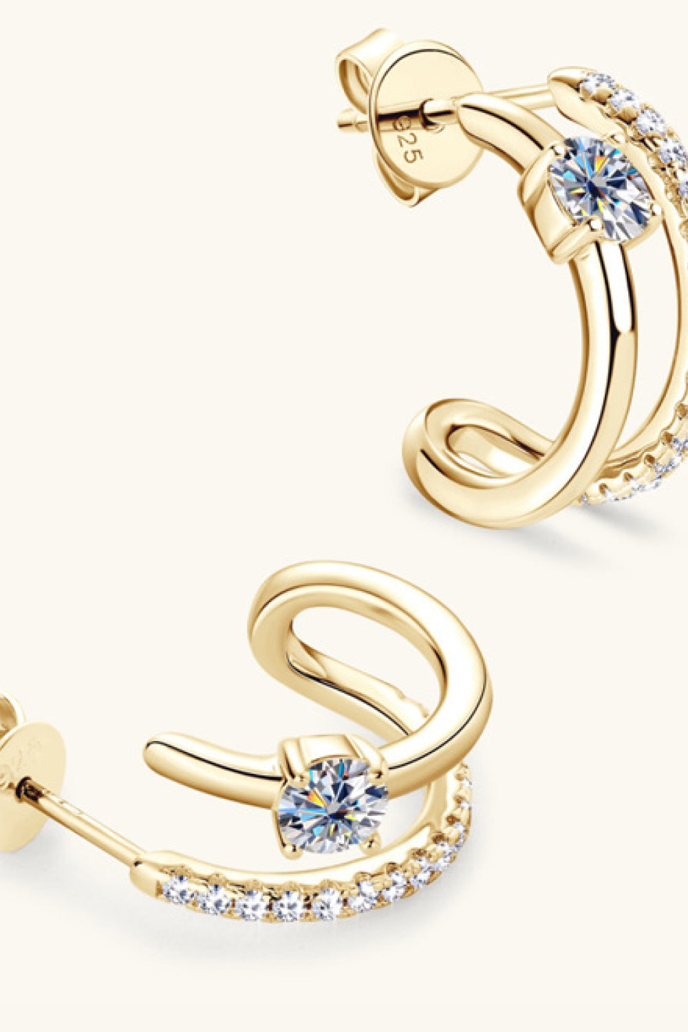 Moissanite Sterling Silver C-Hoop Earrings - alternate earring view