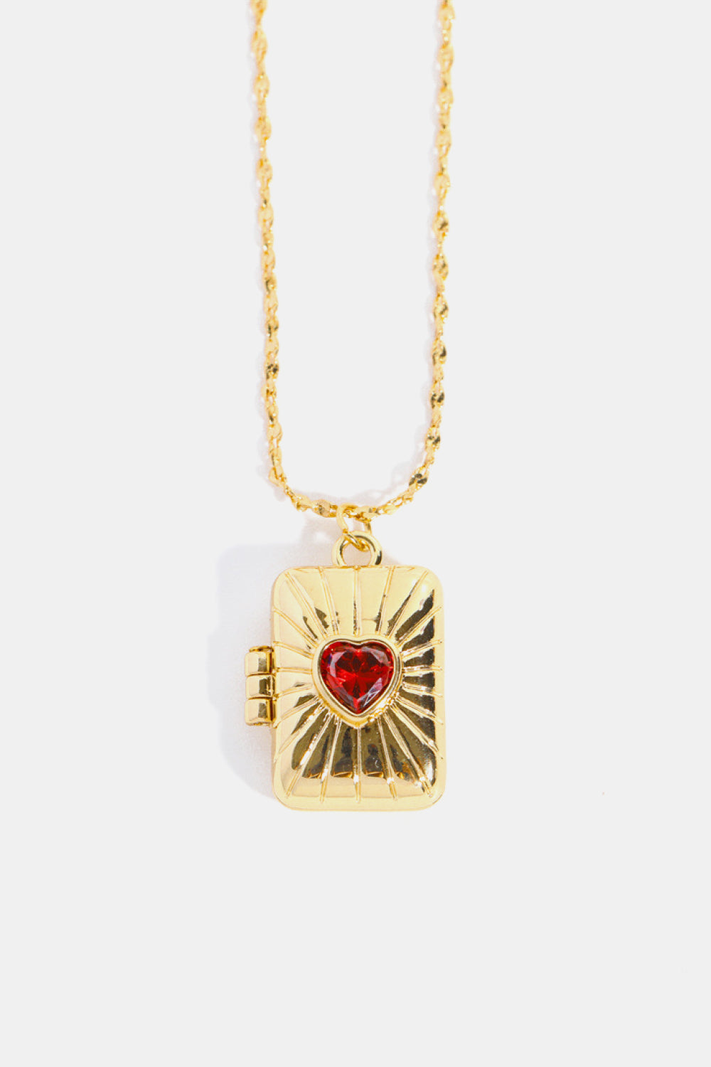 Heart Zircon Box Pendant Copper Necklace - alternate necklace view