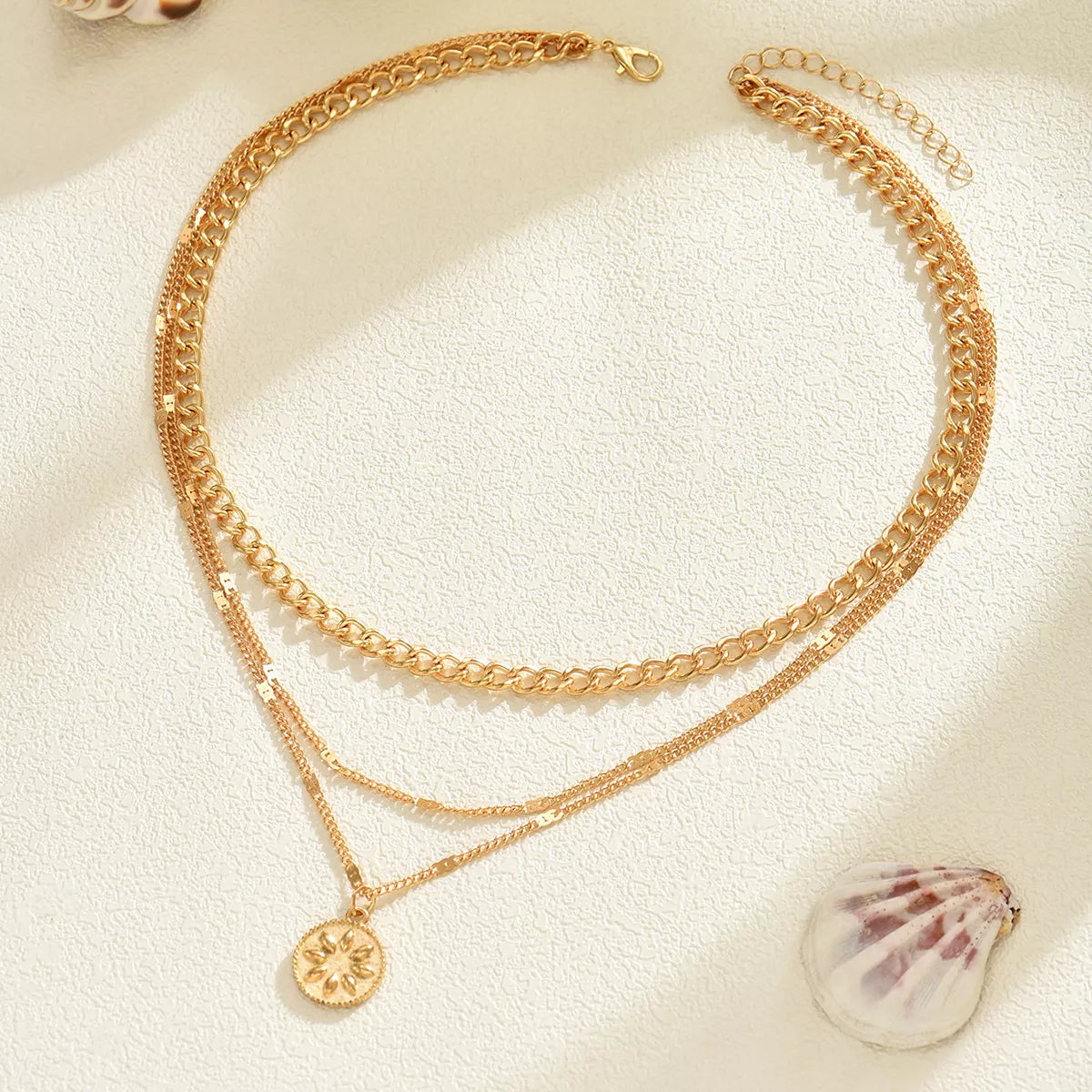 18K Gold-Plated Three Layered Pendant Necklace - alternate necklace view
