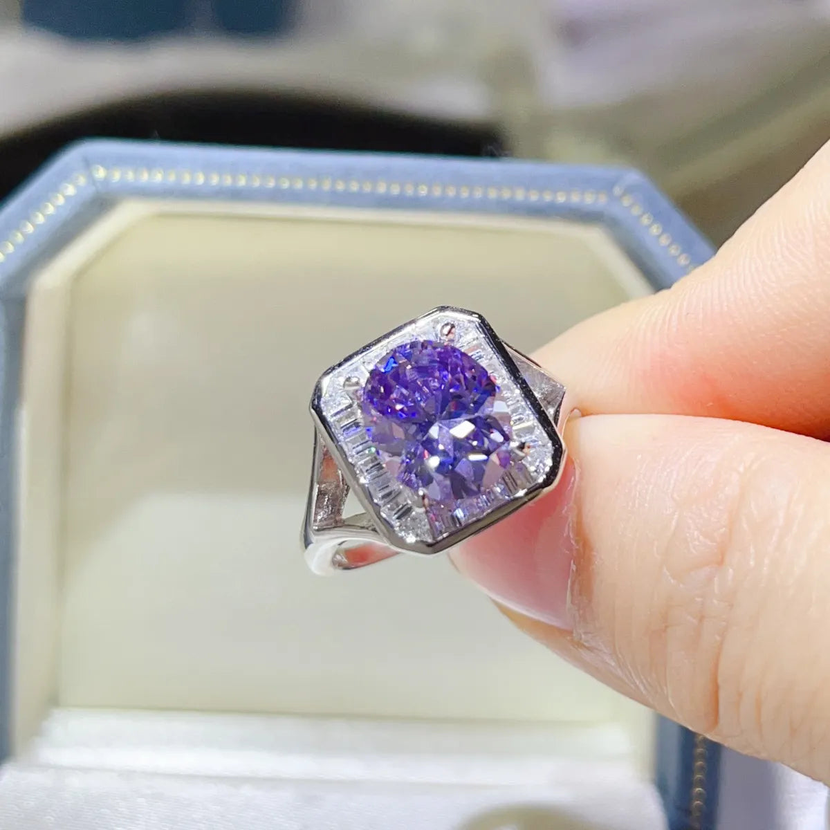 3 Carat Moissanite Square Ring in Purple - women's ring