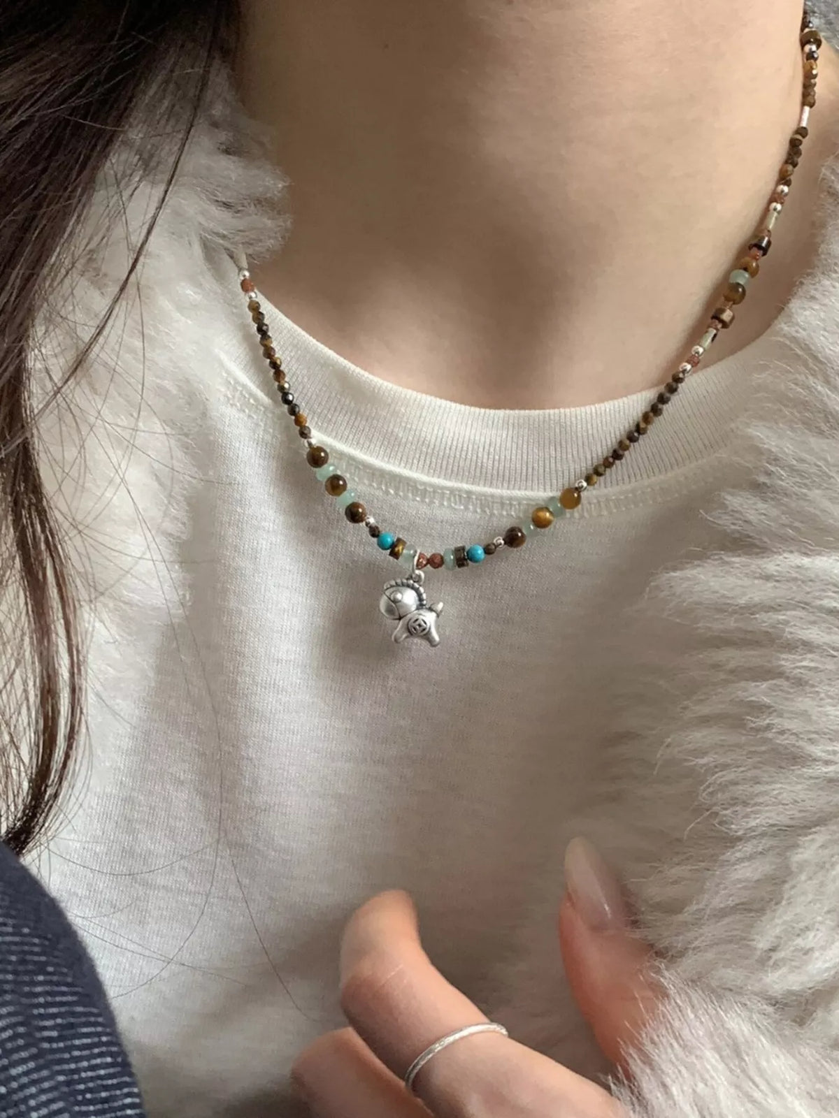 Beaded Horse Pendant Necklace in Silver - women's pendant necklace