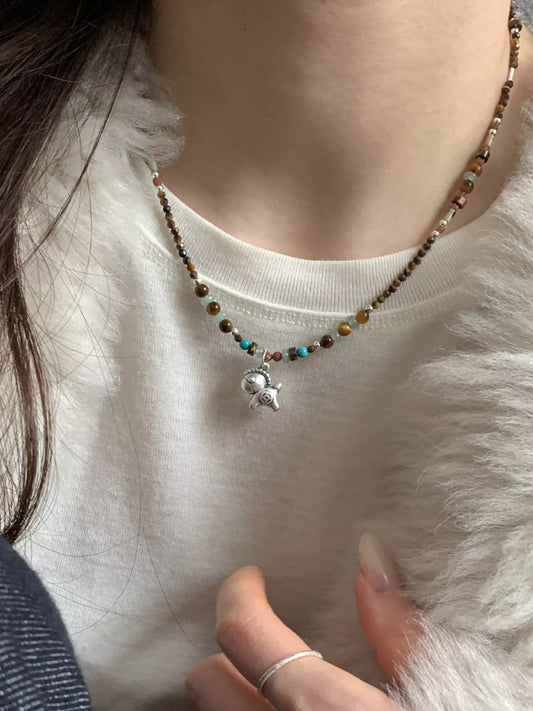 Beaded Horse Pendant Necklace in Silver - women's pendant necklace