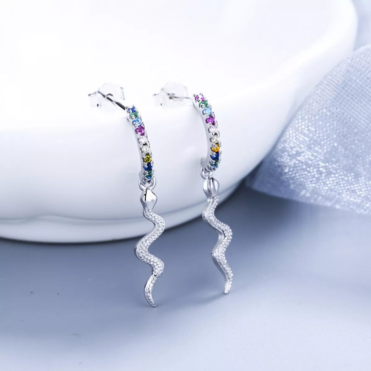 Sterling Silver Rainbow Zircon Geometric Earrings in Silver - women's earrings