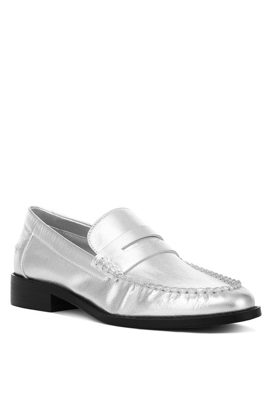 Metallic Genuine Leather Loafers