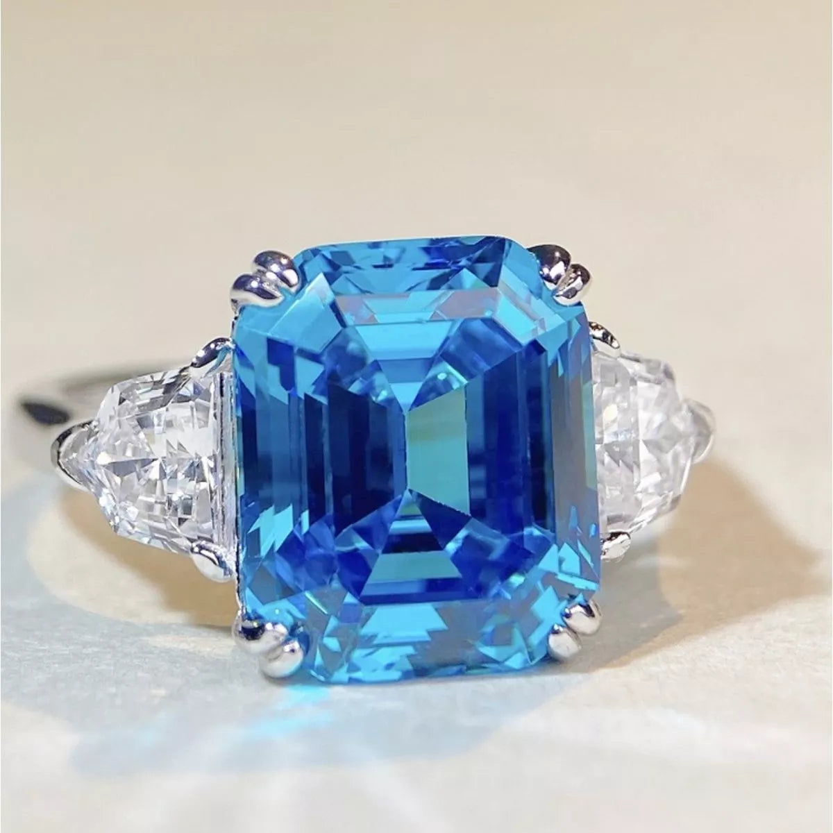 Sterling Silver Zircon Square Ring in Cerulean - women's ring