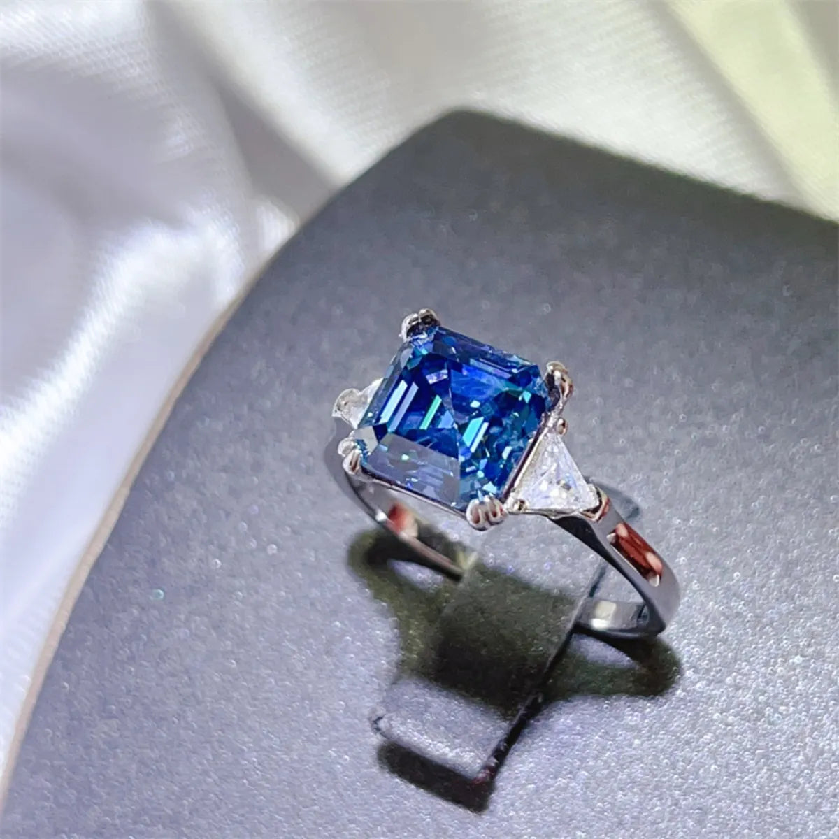 3 Carat Moissanite Sterling Silver Ring in Blue - women's ring