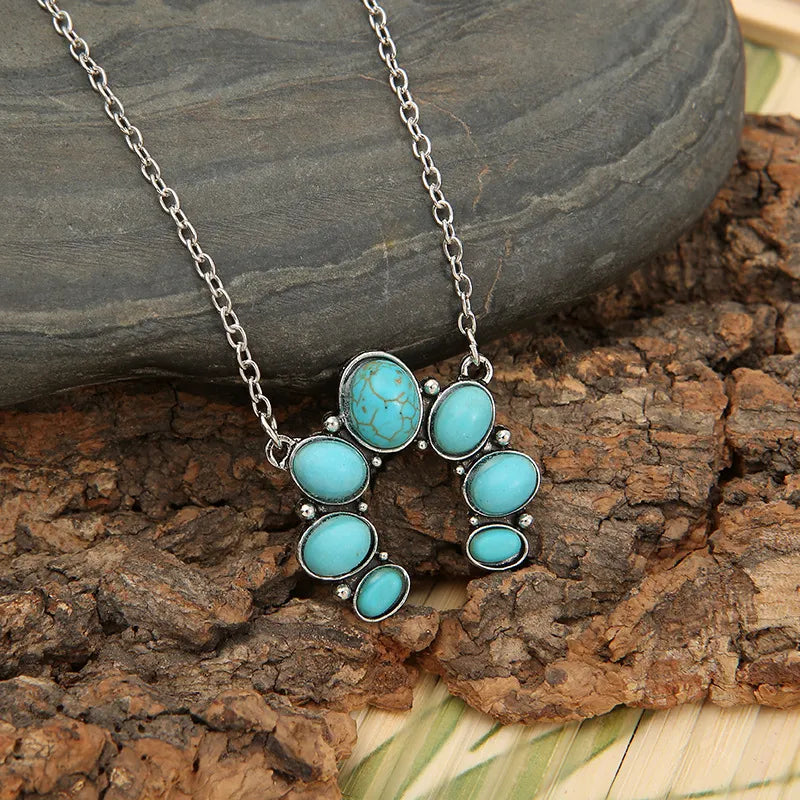 Artificial Turquoise Alloy Pendant Necklace in Turquoise - women's pendant necklace