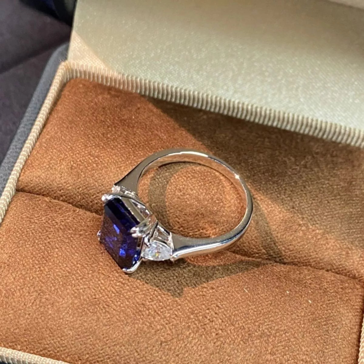 Sterling Silver Sapphire Geometric Ring in Royal Blue - women's ring