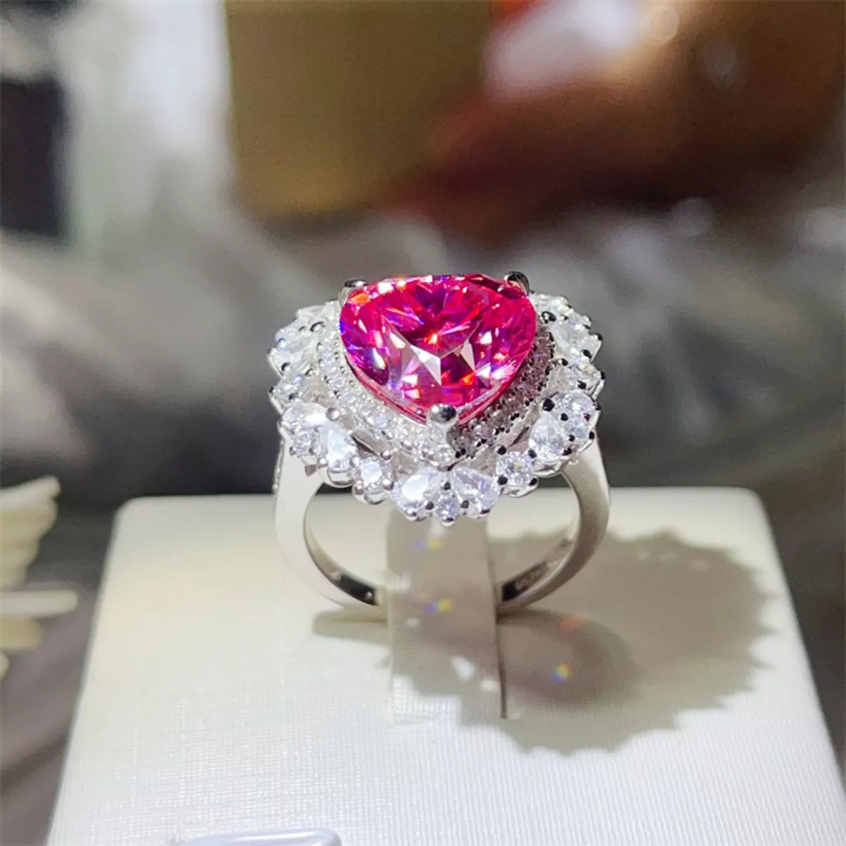5 Carat Moissanite Sterling Silver Heart-Shaped Ring - alternate ring view