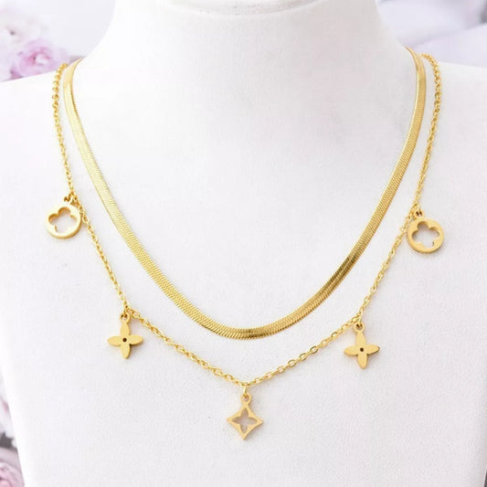18K Gold-Plated Double Layered Charm Necklace - alternate necklace view