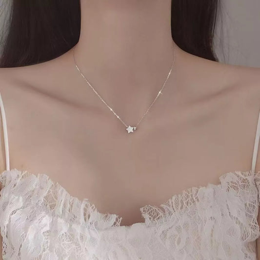 Sterling Silver Star Heart Necklace in Gold - women's necklace
