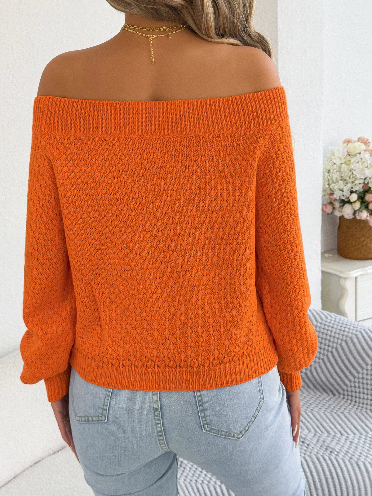 Off-Shoulder Twist Front Textured Knit Top - alternate product view