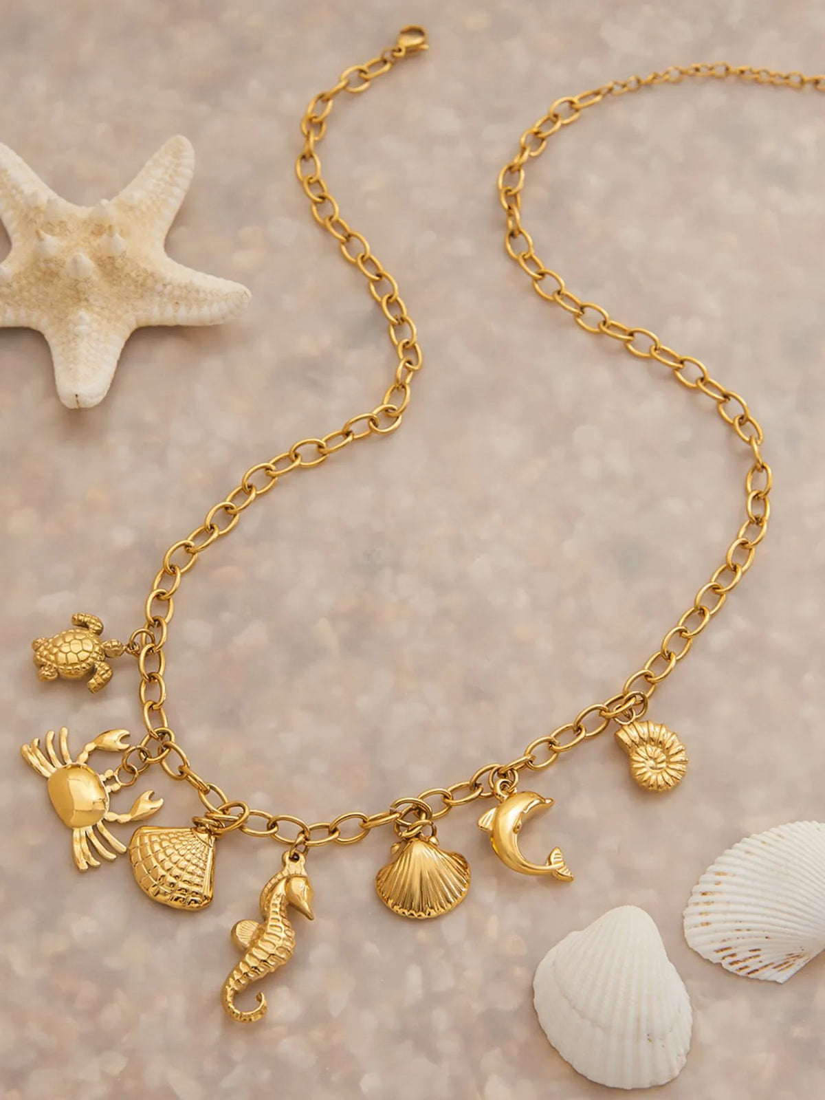 18K Gold-Plated Stainless Steel Ocean Theme Necklace - alternate necklace view