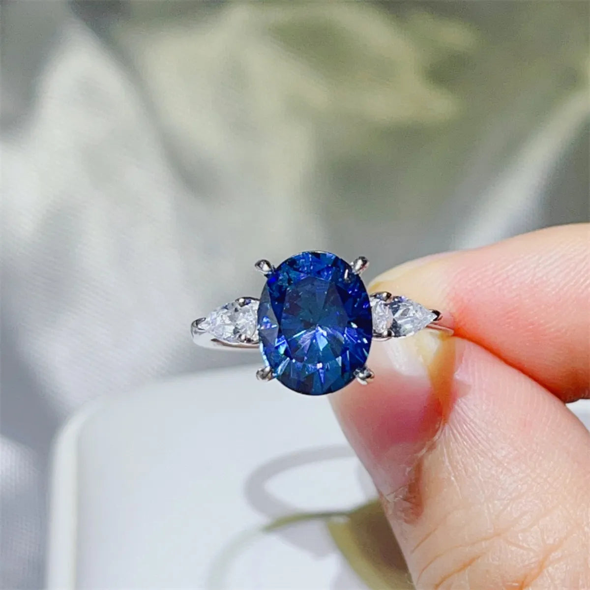 3 Carat Moissanite Sterling Silver Ring in Royal Blue - women's ring