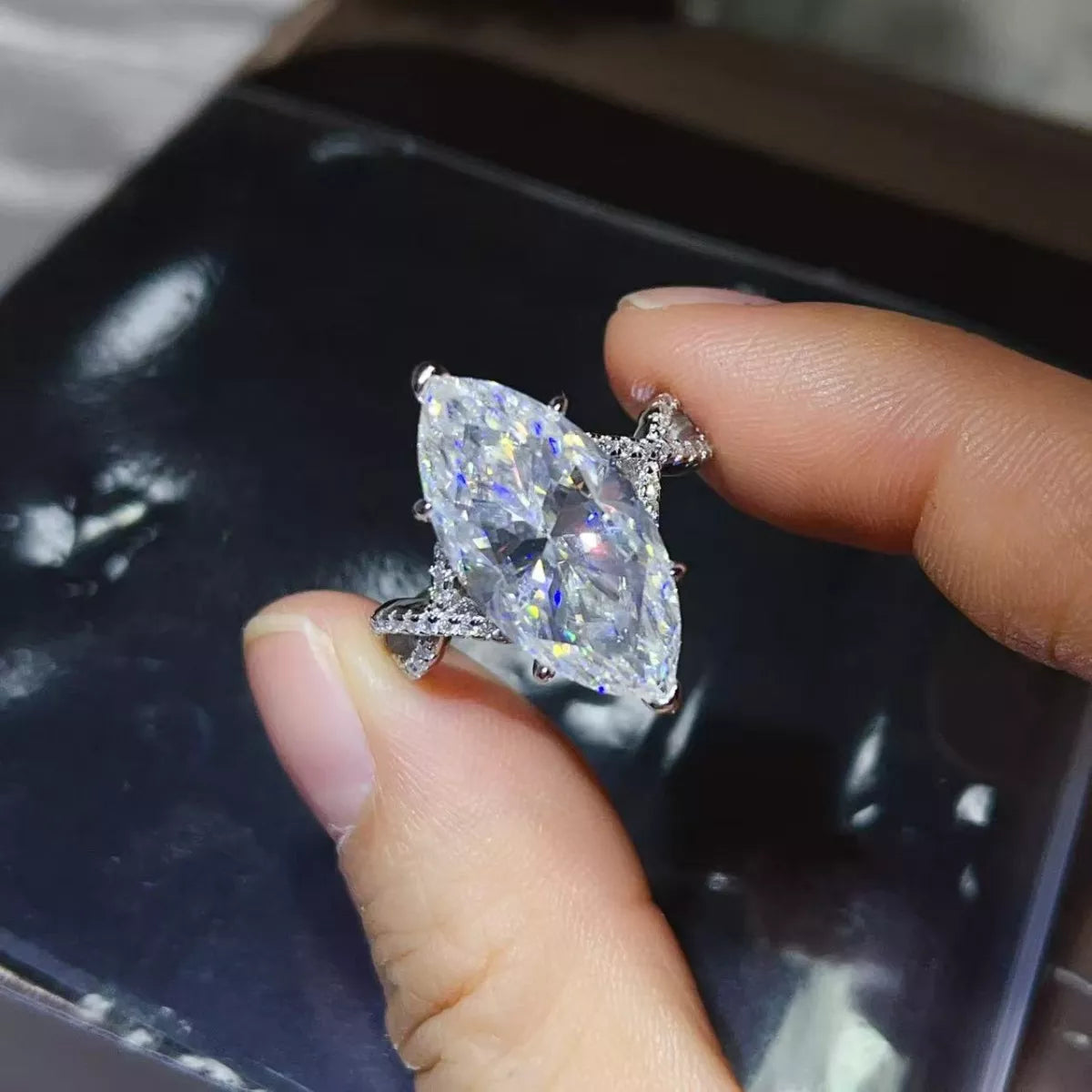 10 Carat Moissanite Sterling Silver Ring in Silver - women's ring