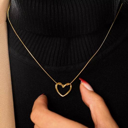 Stainless Steel Heart Necklace in Gold - women's necklace