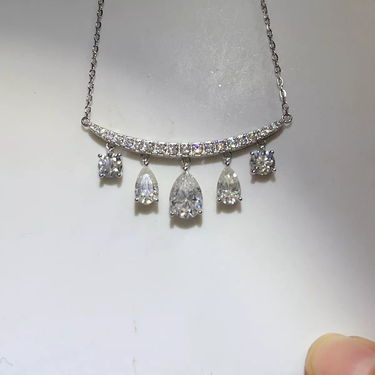 6 Carat Sterling Silver Moissanite Teardrop Necklace - alternate necklace view