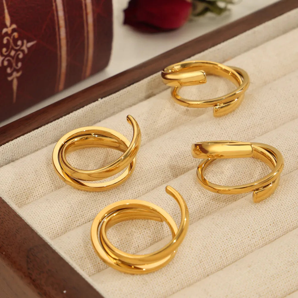 Titanium Steel Layered Wrap Ring in Silver - women's ring