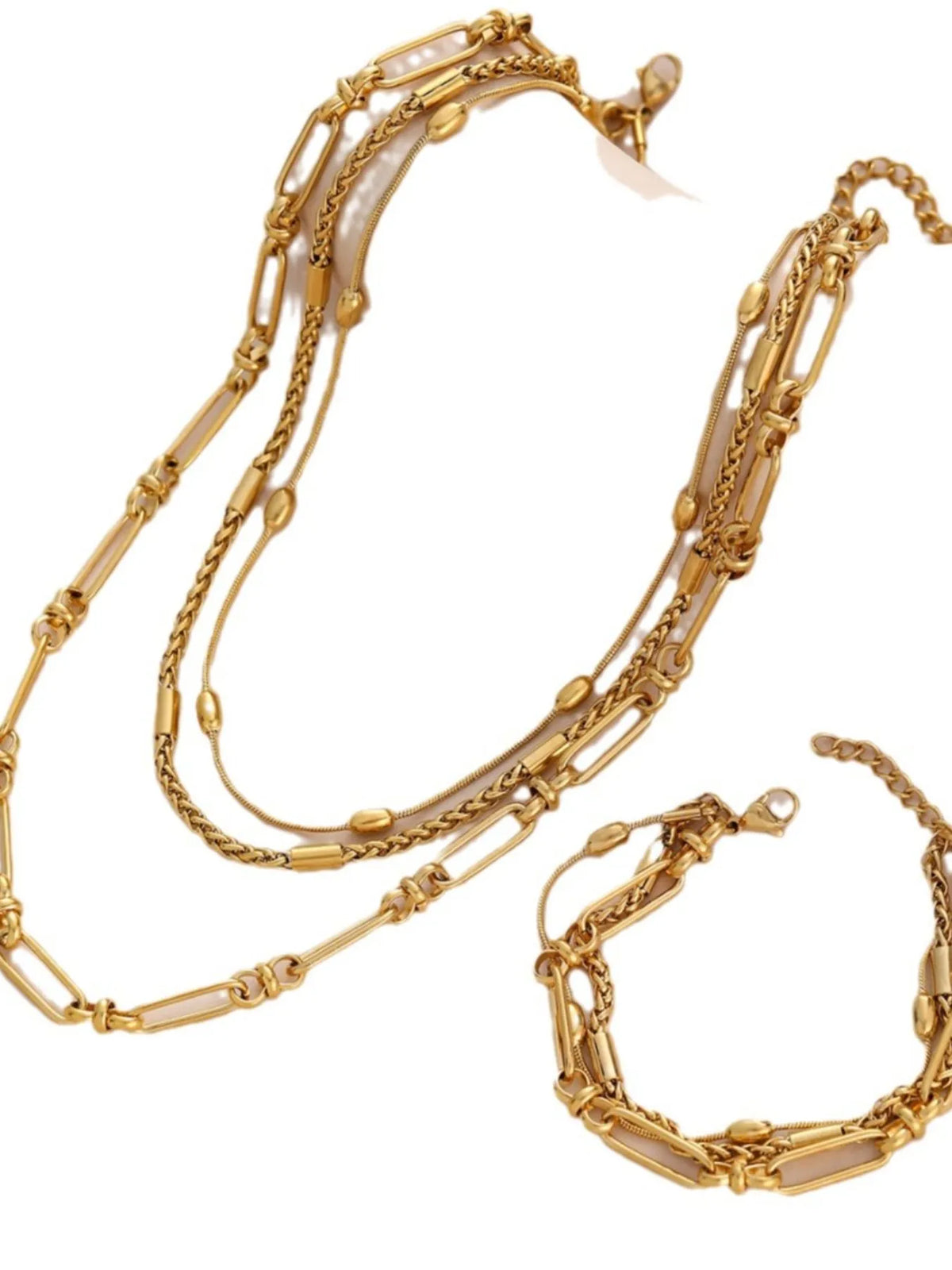18K Gold-Plated Layered Chain Necklace and Bracelet Set - alternate necklace view