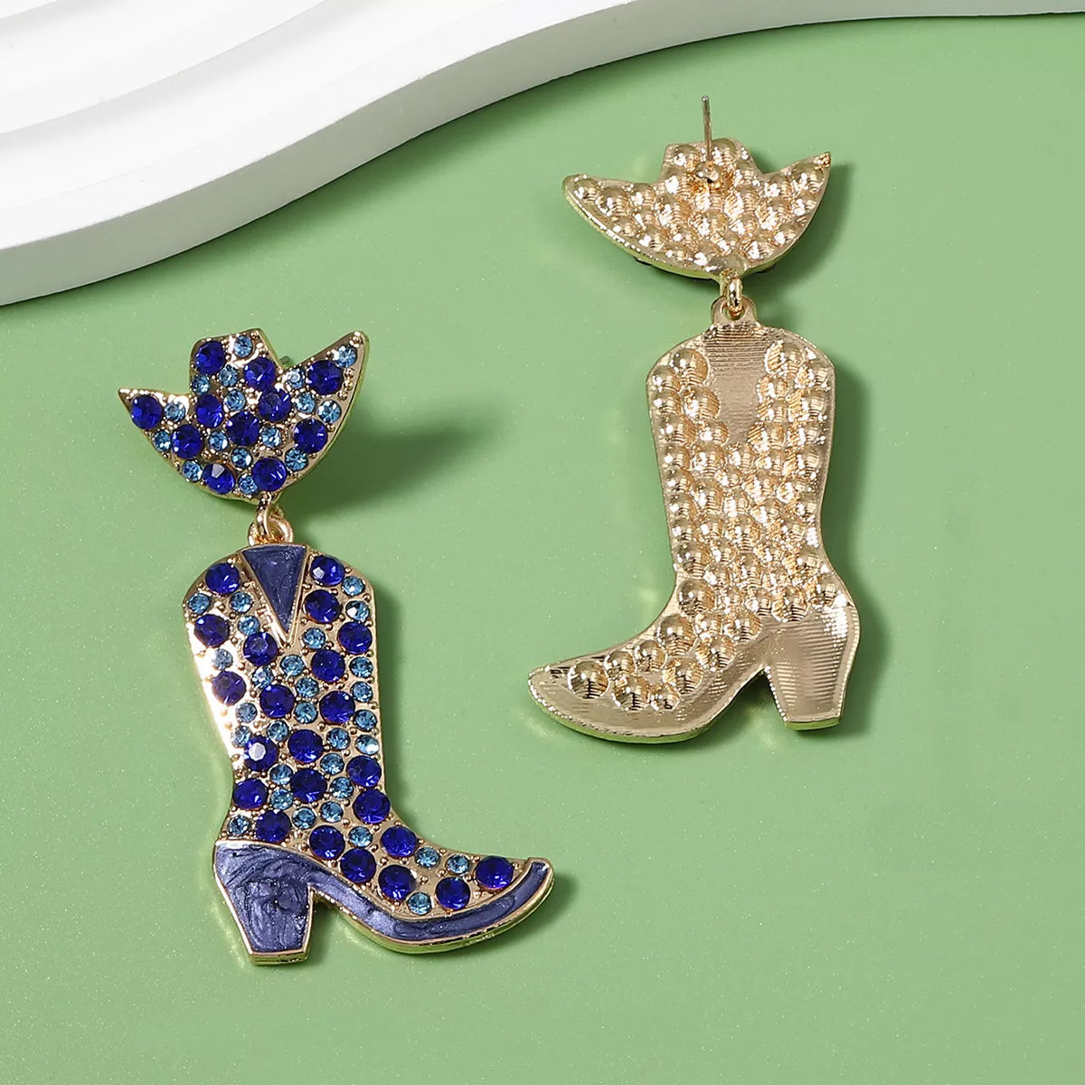 Rhinestone Cowboy Boot Dangle Earrings - alternate earring view