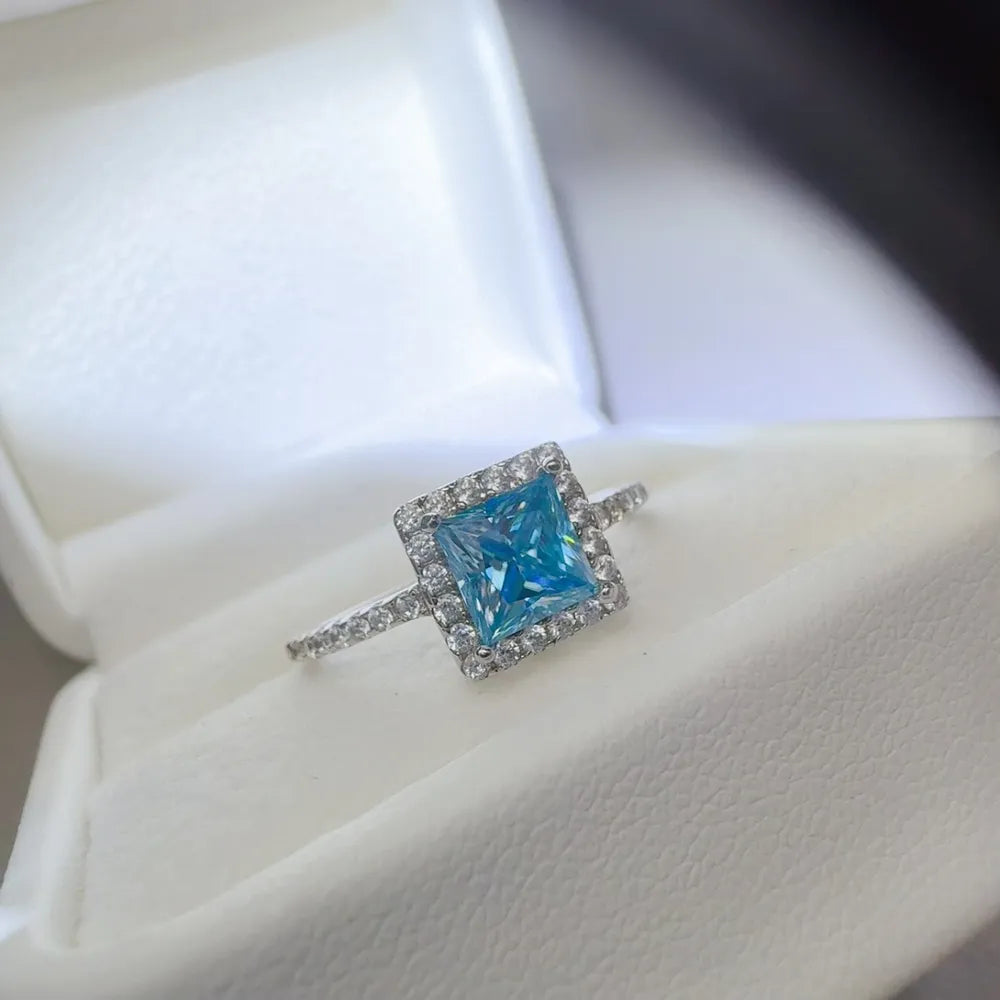 2 Carat Moissanite Sterling Silver Square Shape Ring in Silver - women's ring