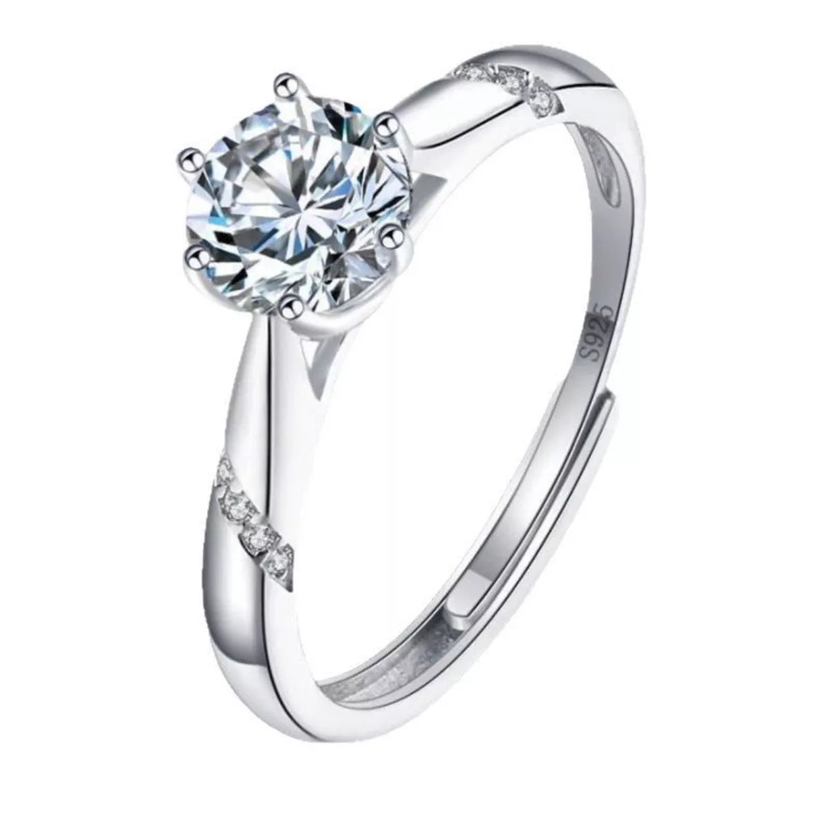 1 Carat Moissanite Sterling Silver Ring - alternate ring view