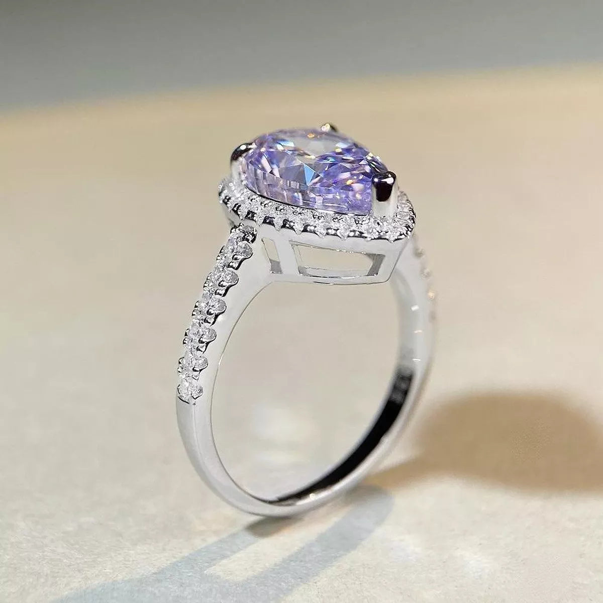 Sterling Silver Zircon Teardrop Ring in Pink Purple - women's ring