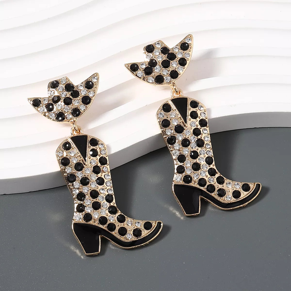 Rhinestone Cowboy Boot Dangle Earrings - alternate earring view