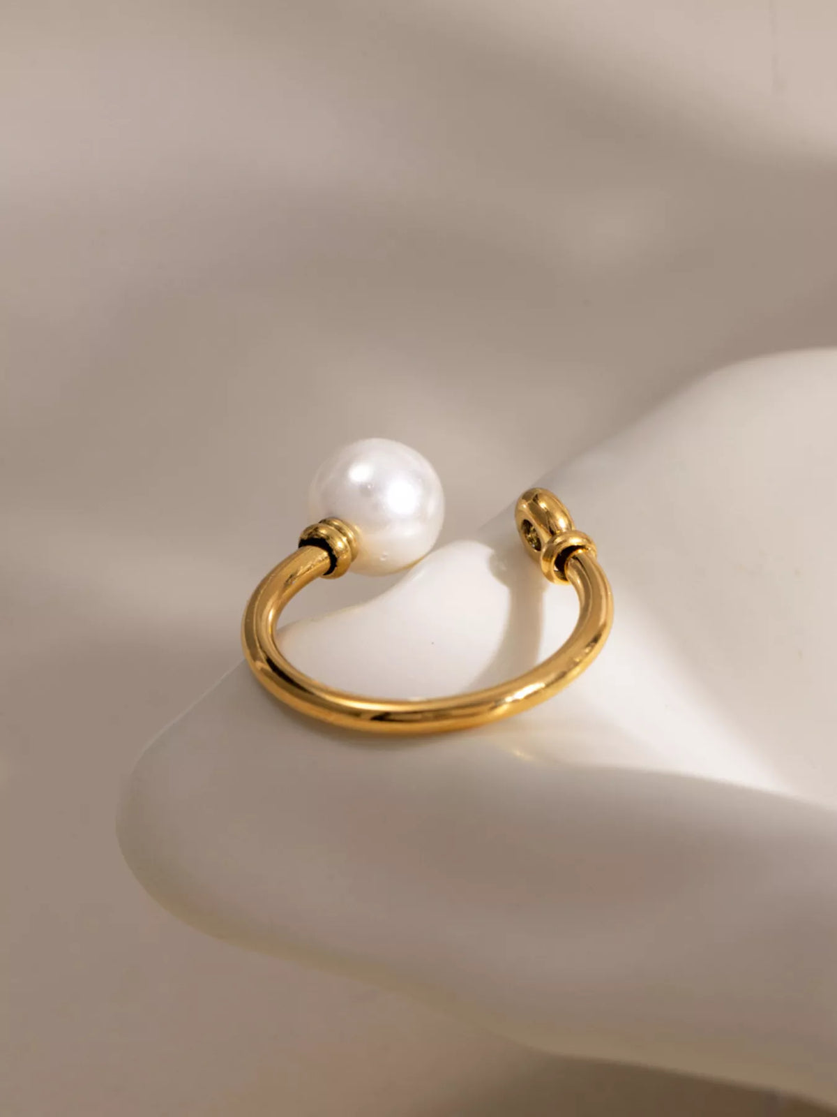 18K Gold-Plated Pearl Open Ring - alternate ring view