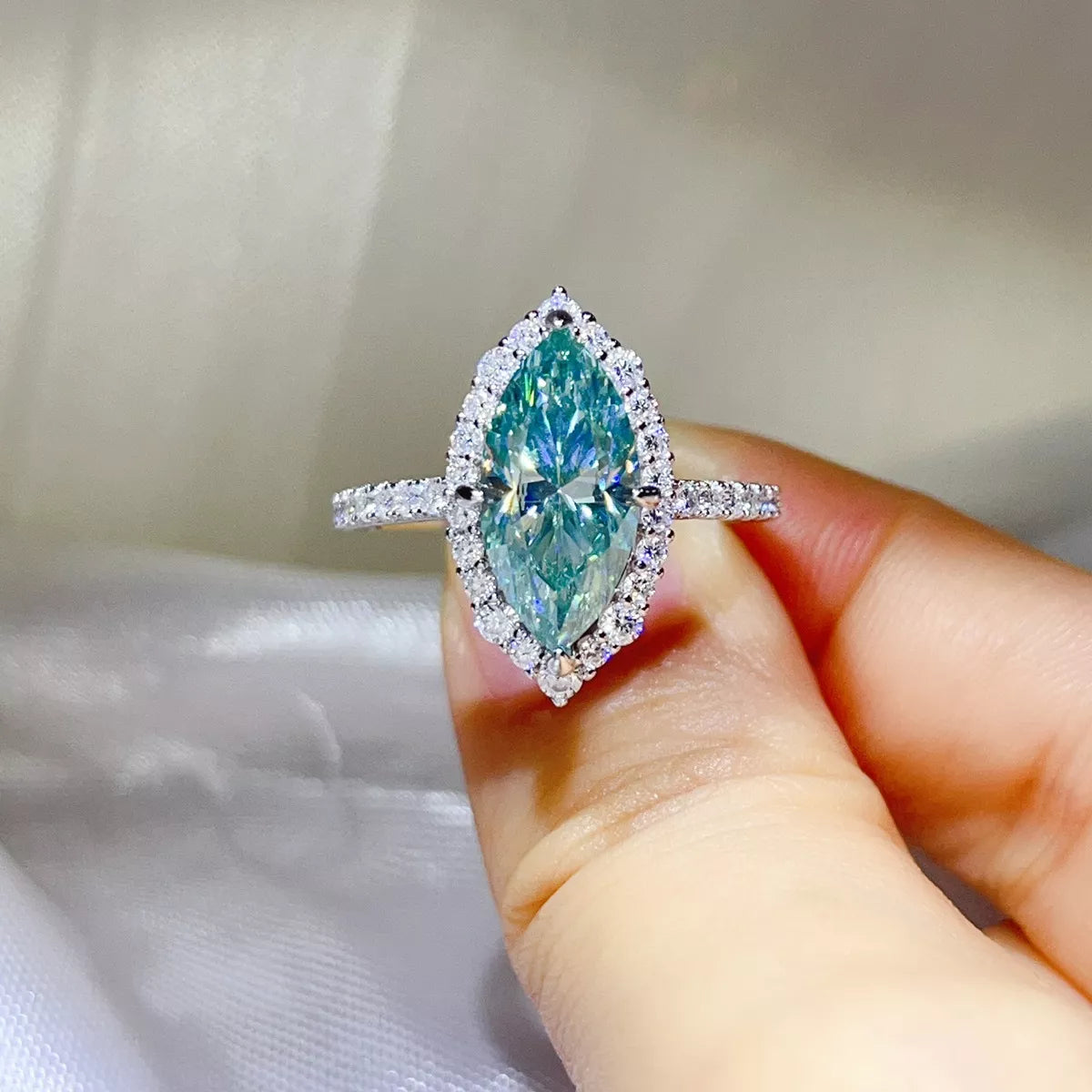 3 Carat Sterling Silver Moissanite Ring in Turquoise - women's ring