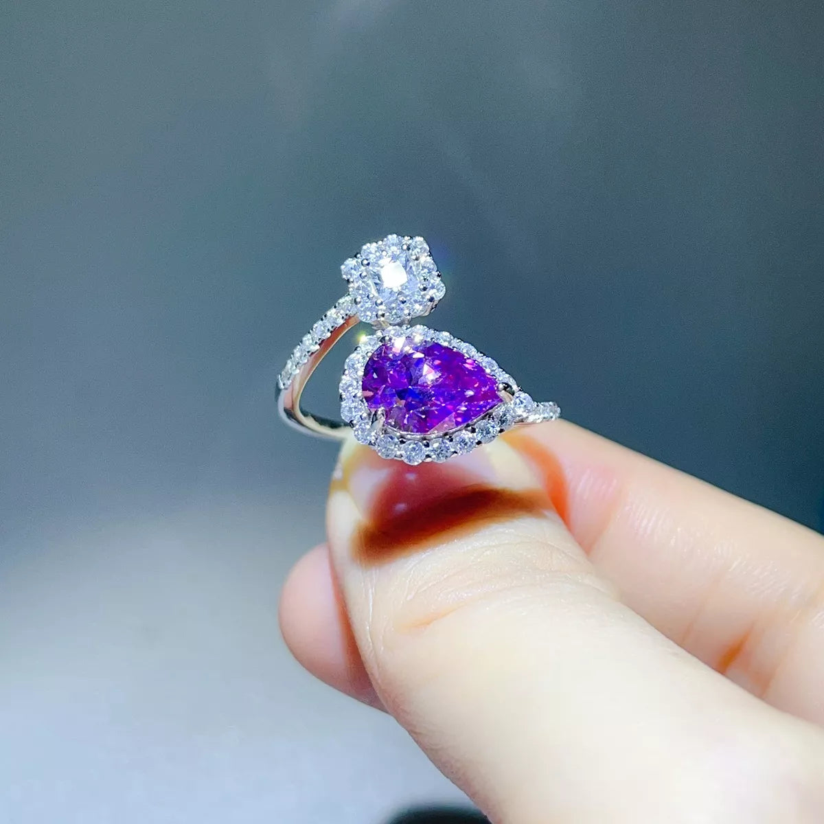 2 Carat Moissanite Sterling Silver Bypass Ring in Purple - women's ring