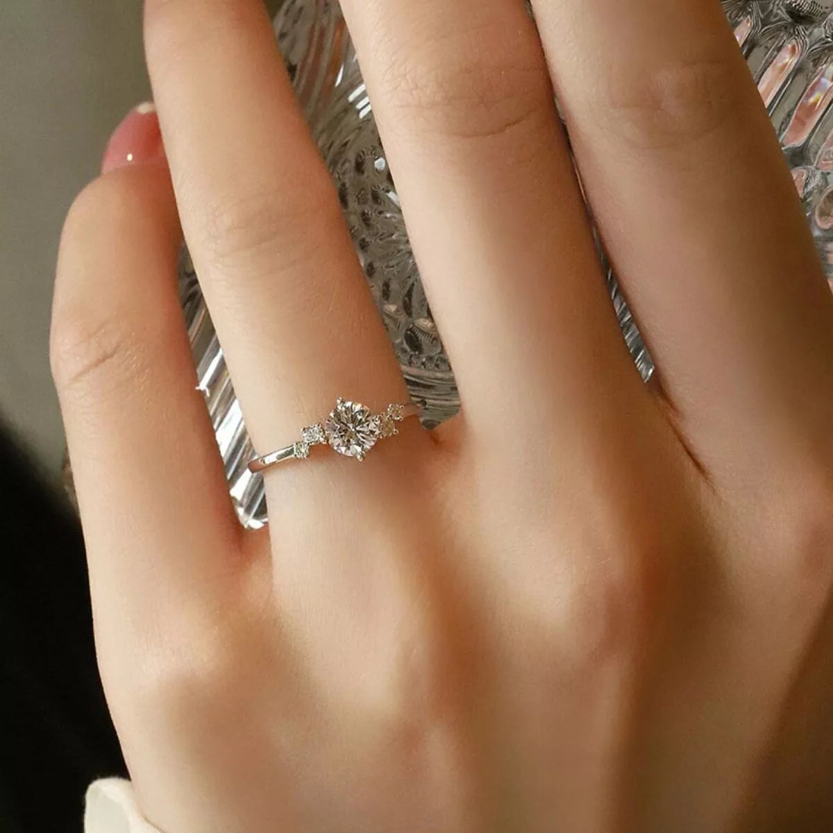 1 Carat Moissanite Sterling Silver Ring - alternate ring view