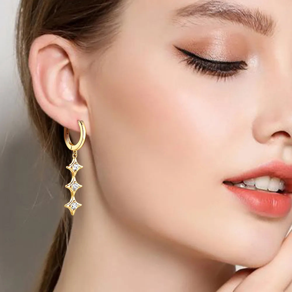 Moissanite Sterling Silver Geometric Shape Earrings in Gold - women's earrings