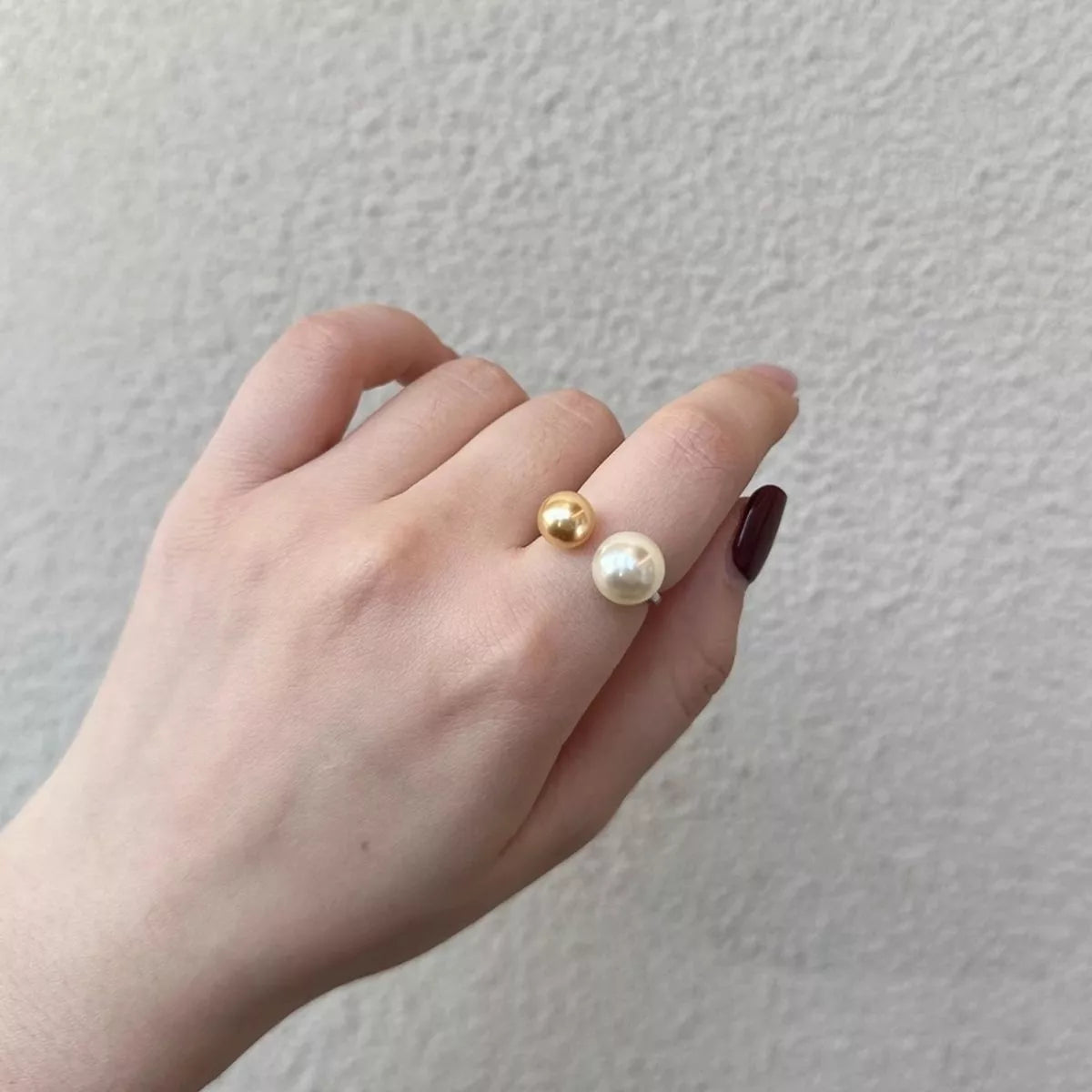 Double Pearl Open Ring - alternate ring view