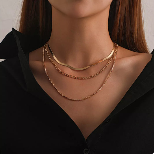 18K Gold-Plated Three-Layered Necklace in Gold - women's layered necklace