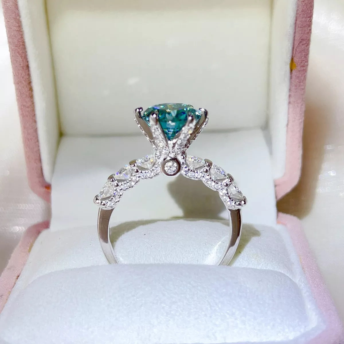 3 Carat Sterling Silver Moissanite Ring in Turquoise - women's ring