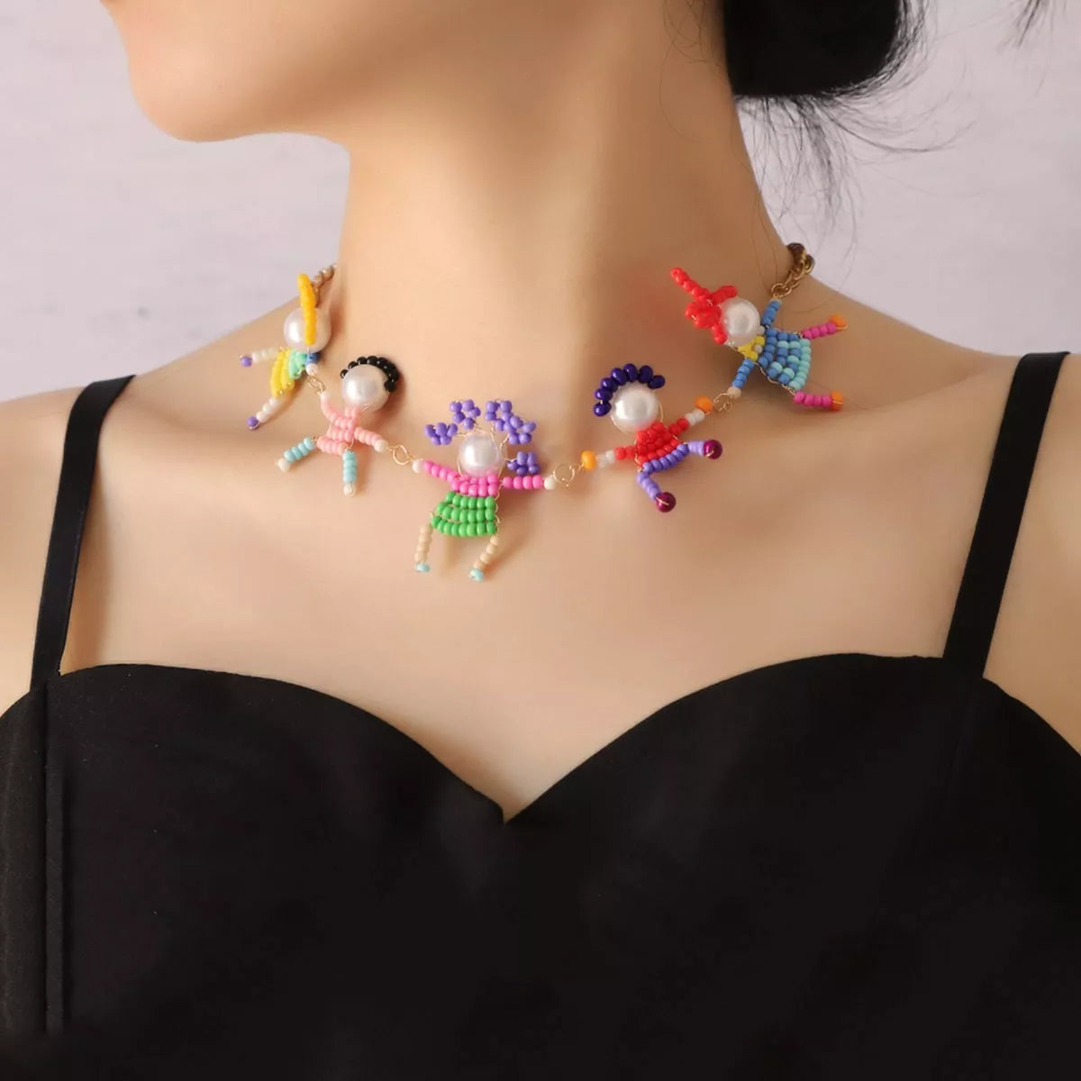 18K Gold-Plated Bead Charm Necklace in Multicolor - women's necklace