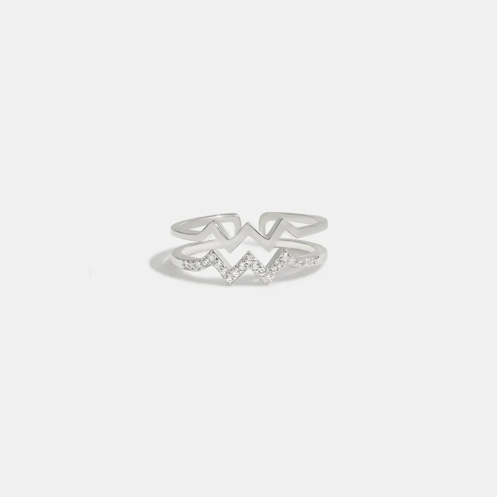 Wave Shape Inlaid Zircon Open Ring in Silver - women's open ring