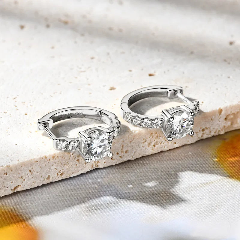 2.36 Carat Moissanite Zircon Sterling Silver Hoop Earrings in Gold - women's hoop earrings