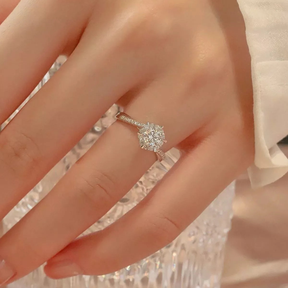 2 Carat Moissanite Sterling Silver Ring - alternate ring view