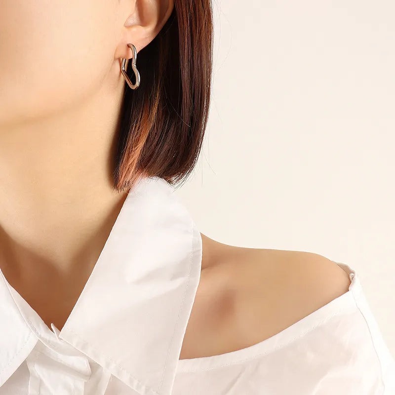 Titanium Steel Geometric Huggie Earrings in Silver Polygon - women's huggie earrings