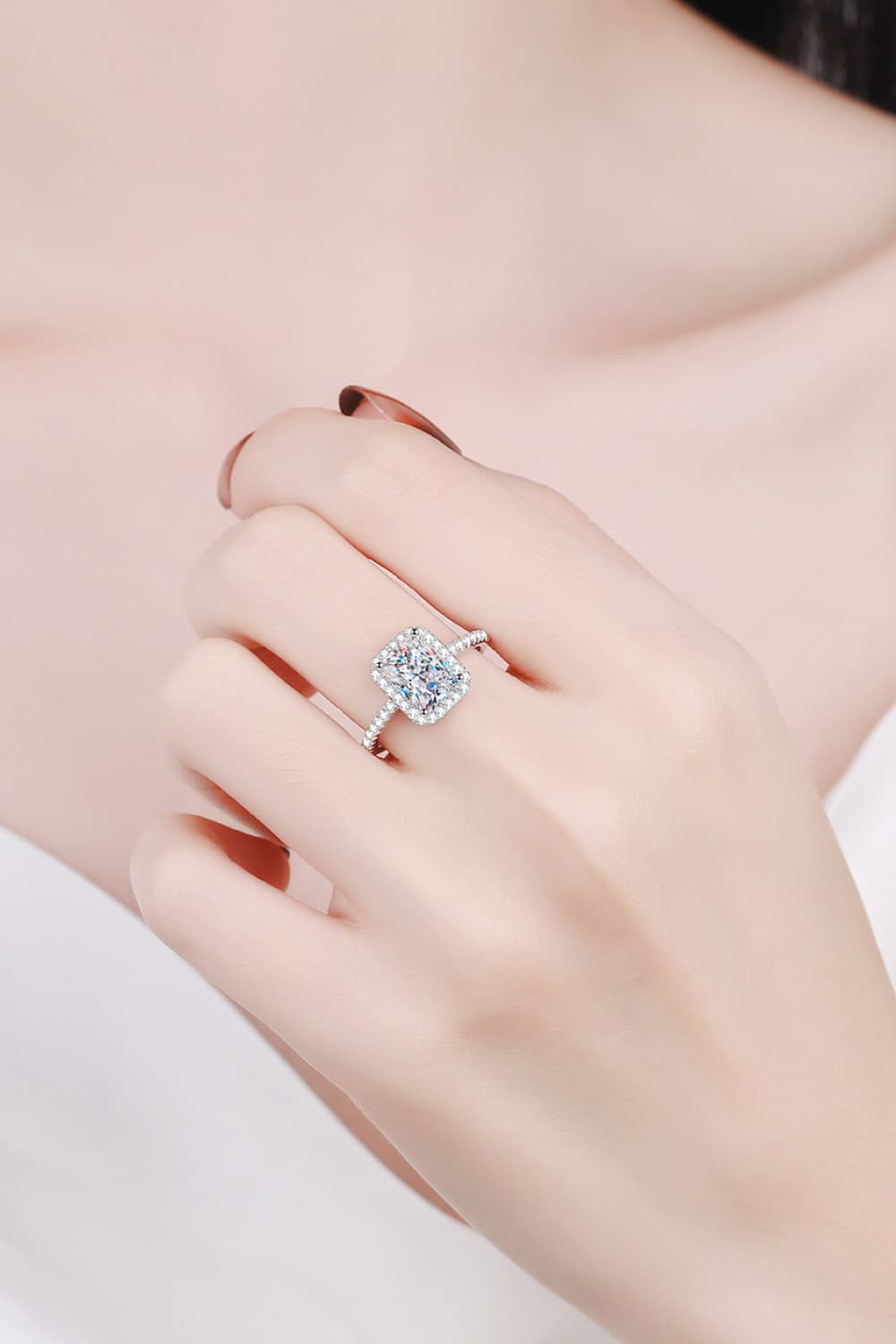 2 Carat Moissanite Sterling Silver Halo Ring in Silver - women's halo ring