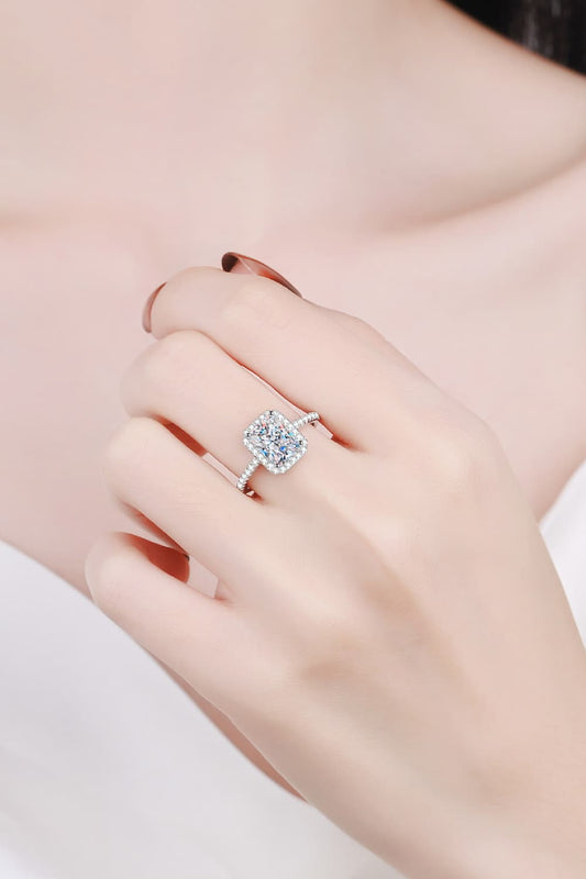 2 Carat Moissanite Sterling Silver Halo Ring in Silver - women's halo ring