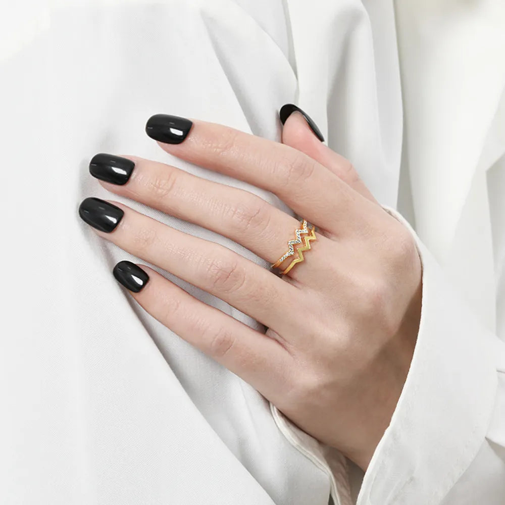 Wave Shape Inlaid Zircon Open Ring - alternate ring view