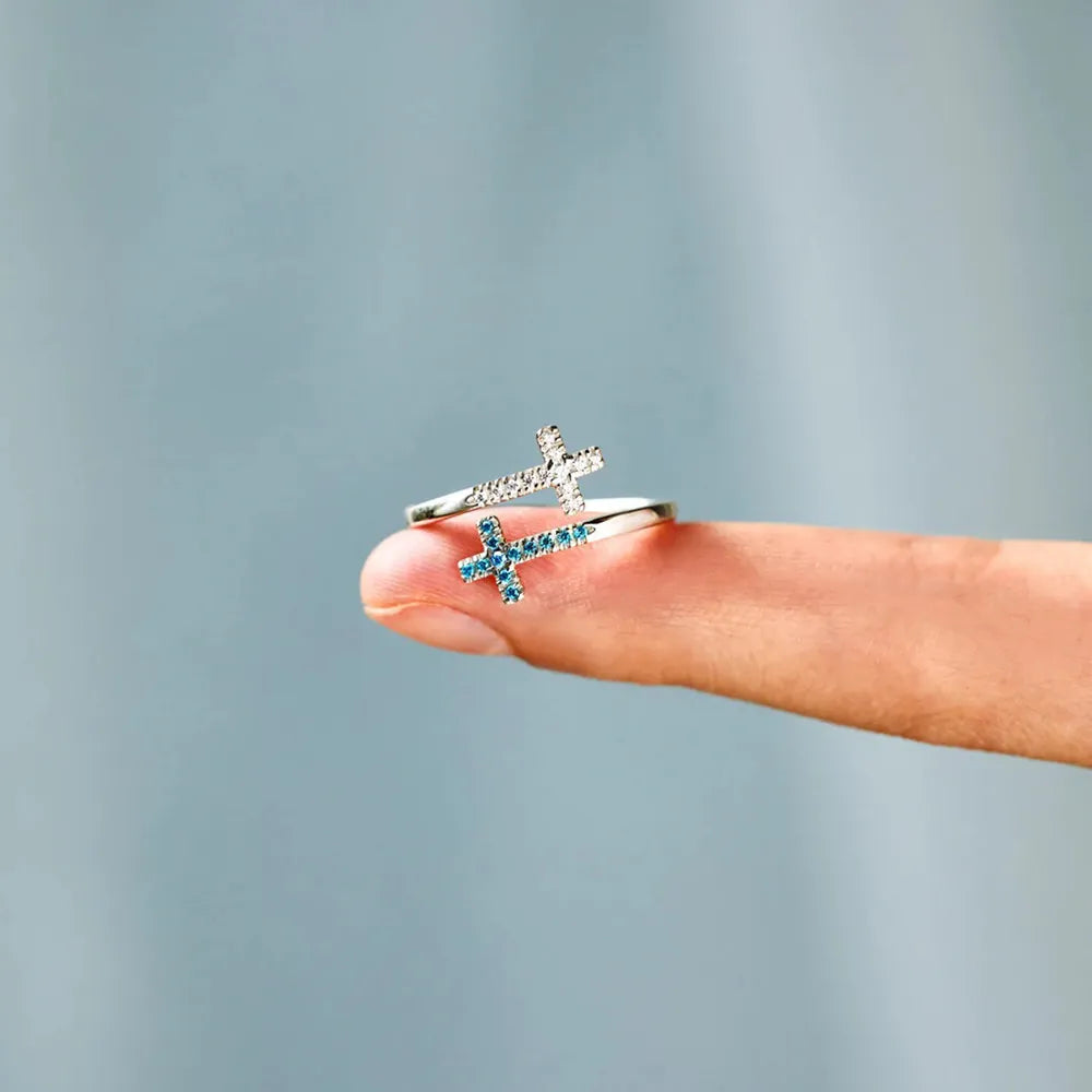 Zircon Sterling Silver Double Cross Bypass Ring - alternate ring view